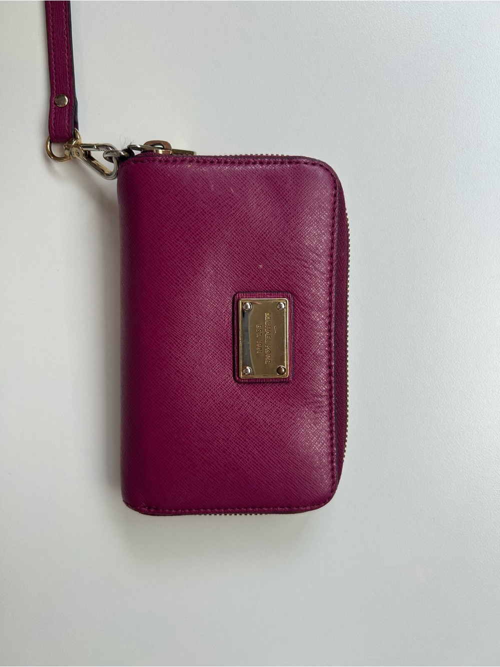 Michael Kors Magenta Zip-Around Wristlet with Gold Plate